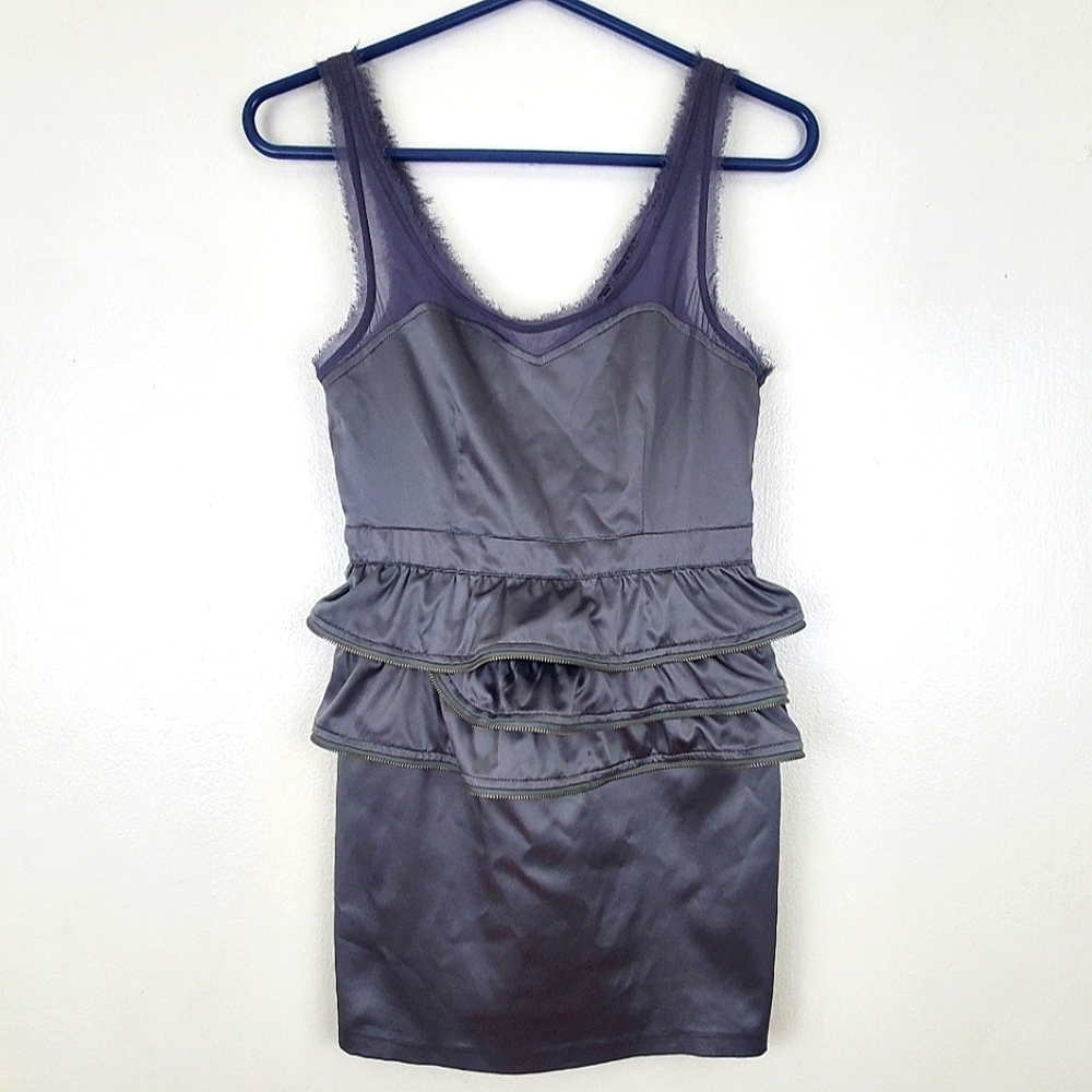Solemio Sleeveless Tiered Ruffle Mini Dress Zipper Accent Cotton Blend Sz Small